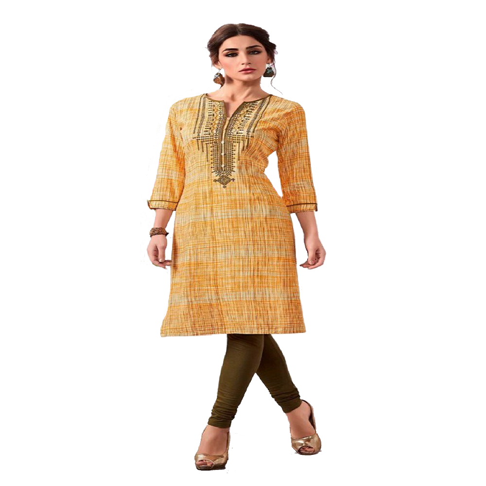 Summer special Kurti soft cotton with reshim embroidery. Mango Yellow color