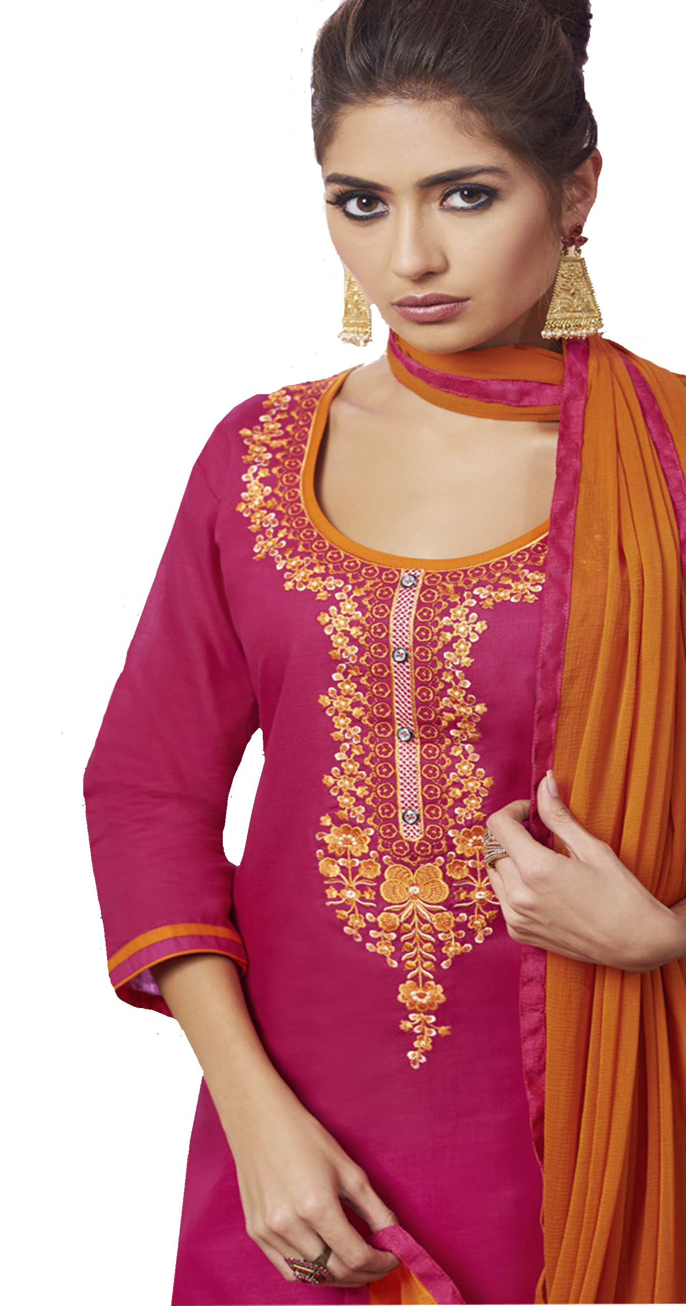 Cotton reshim embroidery dress material Pink