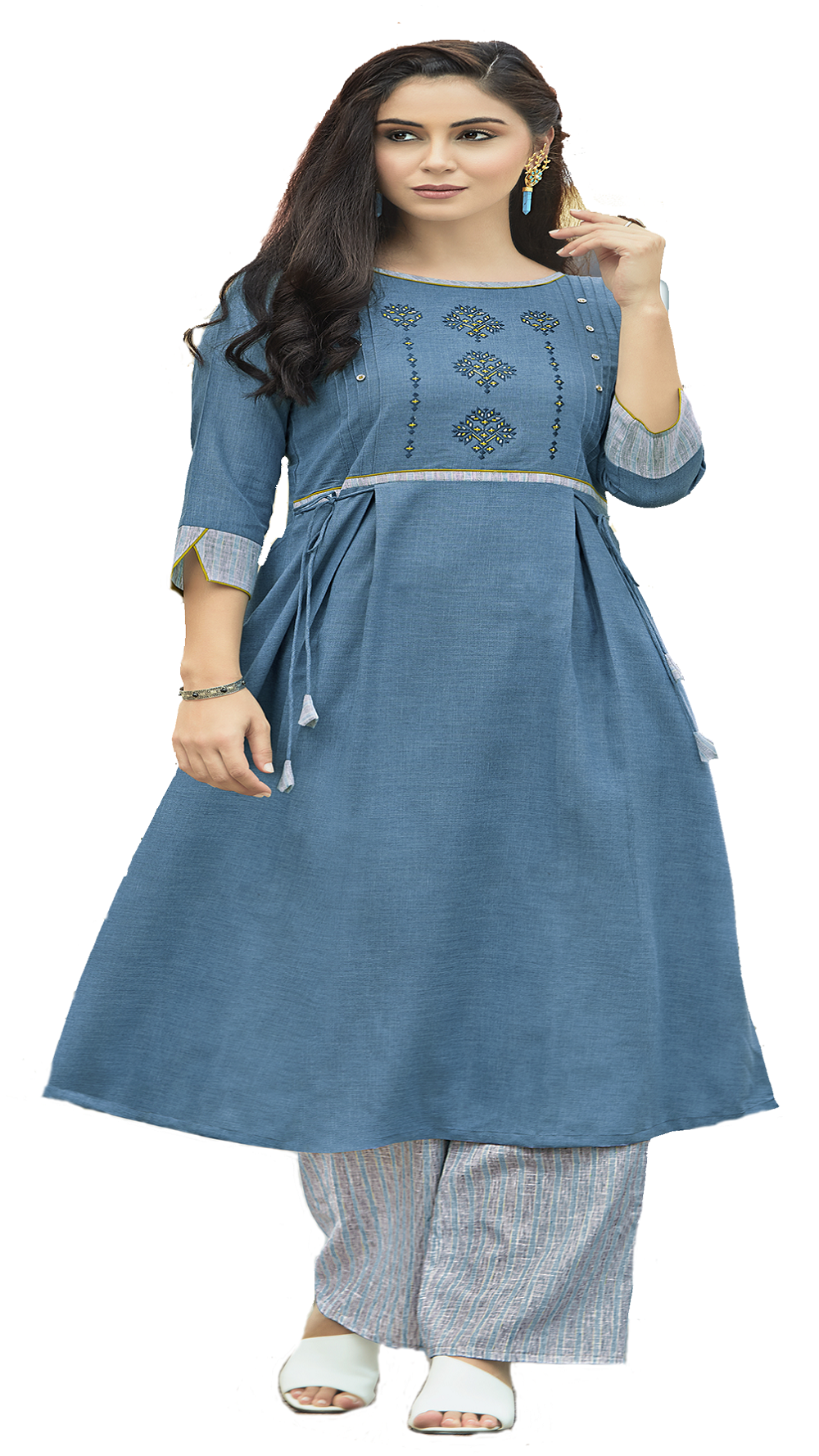 Cotton ready to wear dress Designer Only XXL Blue color