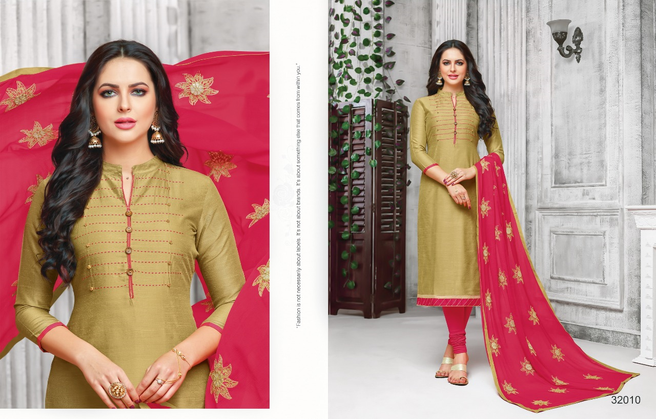 South Silk Designer Dress Materials Golden