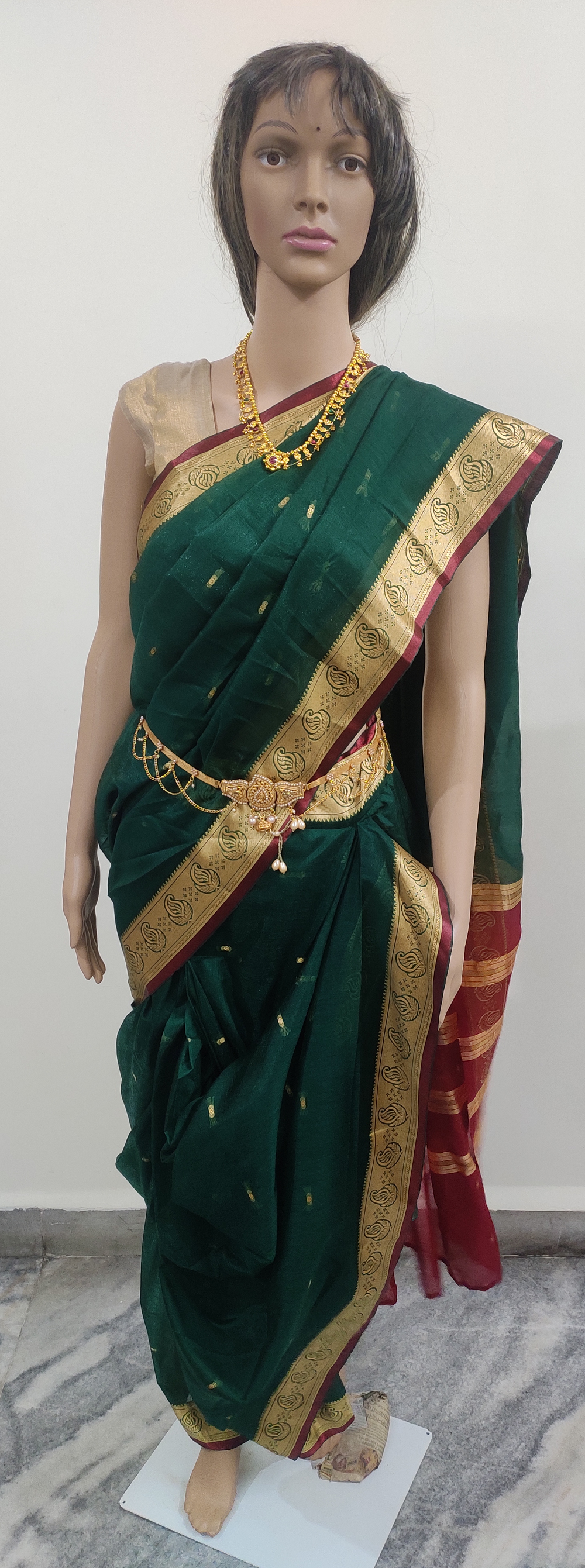 Reshim Woven bottle green saree