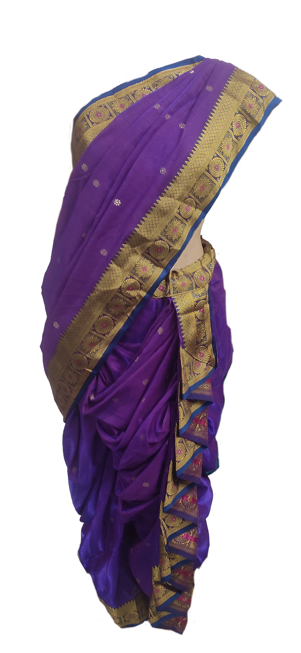 Cotton Silk Nauvaari saree for festivals wedding collection Purple with blouse piece