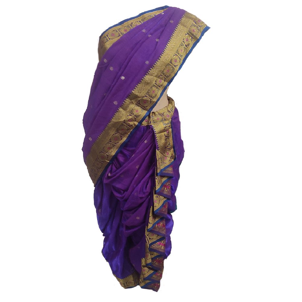 Cotton Silk Nauvaari saree for festivals wedding collection Purple with blouse piece