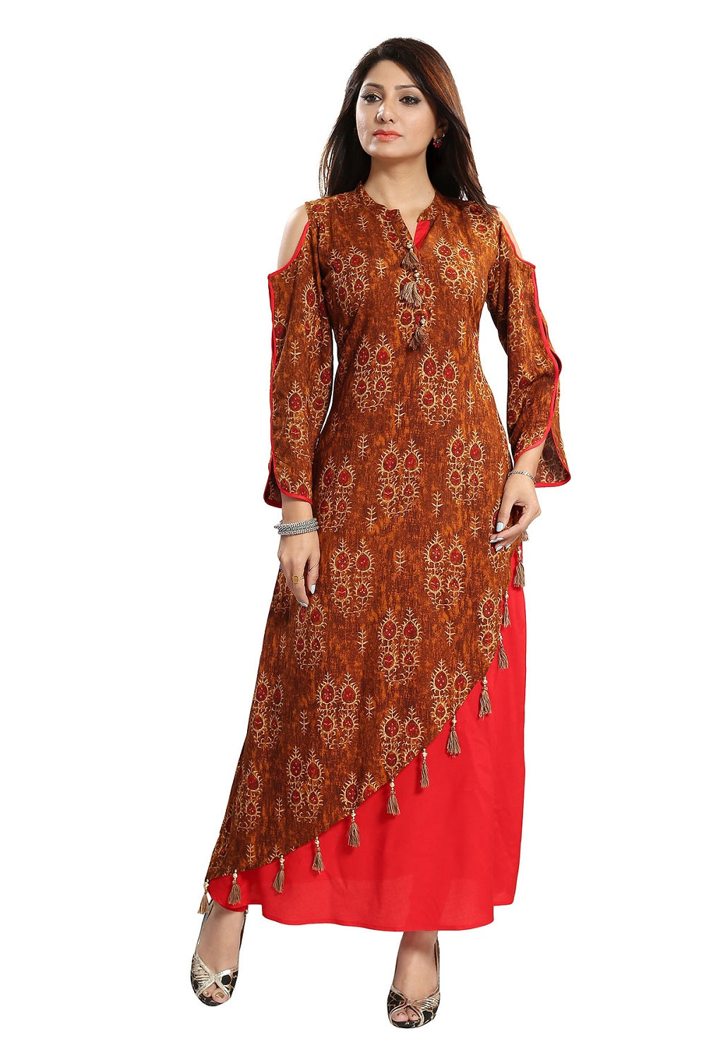 Slub Cotton designer 2 layered floor gown