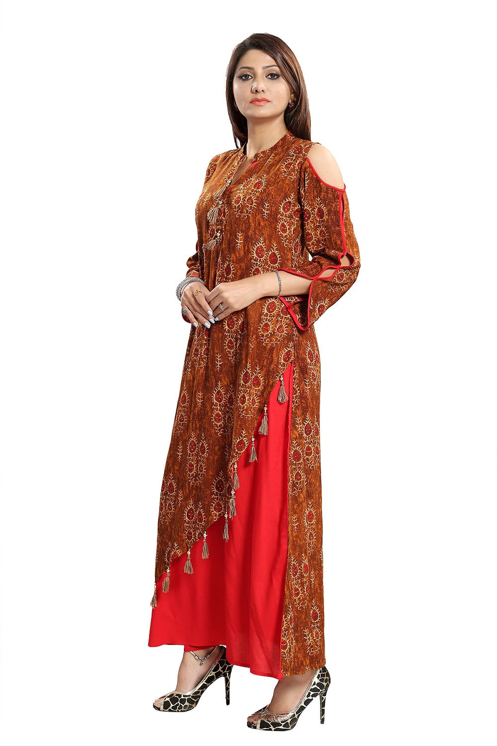 Slub Cotton designer 2 layered floor gown