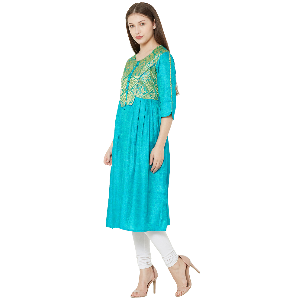 women's embroidered/solid straight rayon sky blue kurti - Vbuyz - 3198108