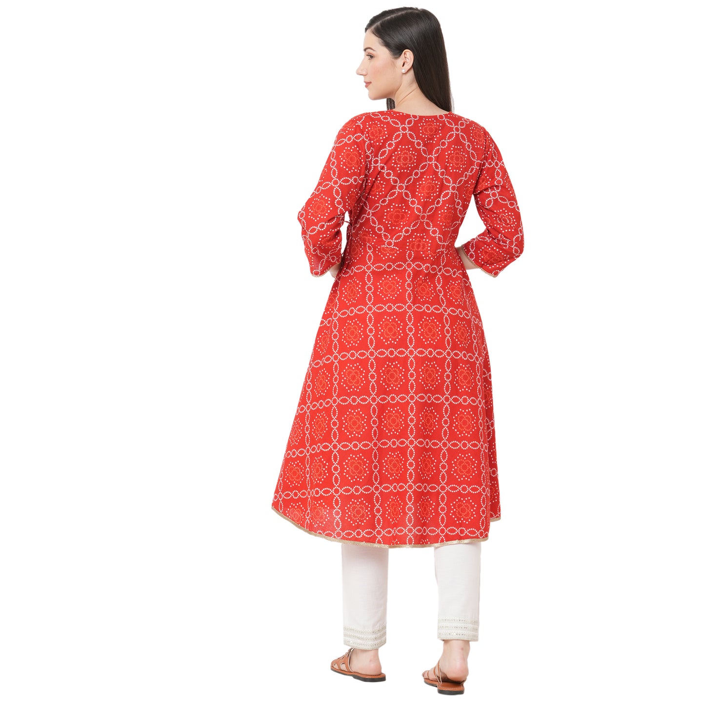 Jaipuri Bandhani Kurtis Red A-line kurti