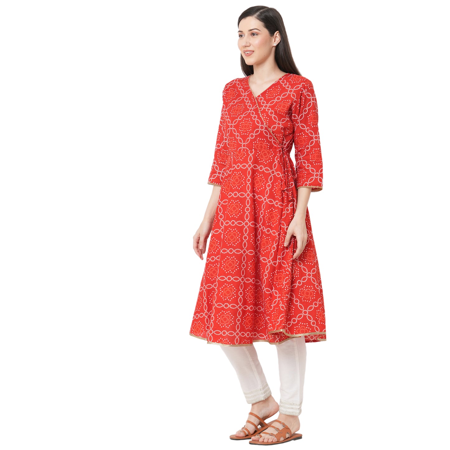 Jaipuri Bandhani Kurtis Red A-line kurti