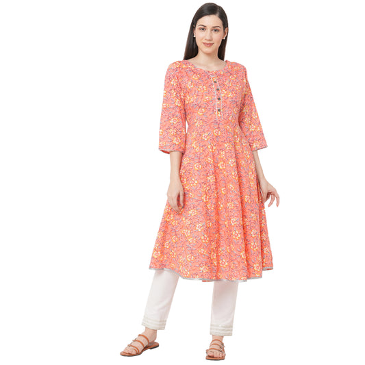 gia Jaipuri Peach Floral Kurtis