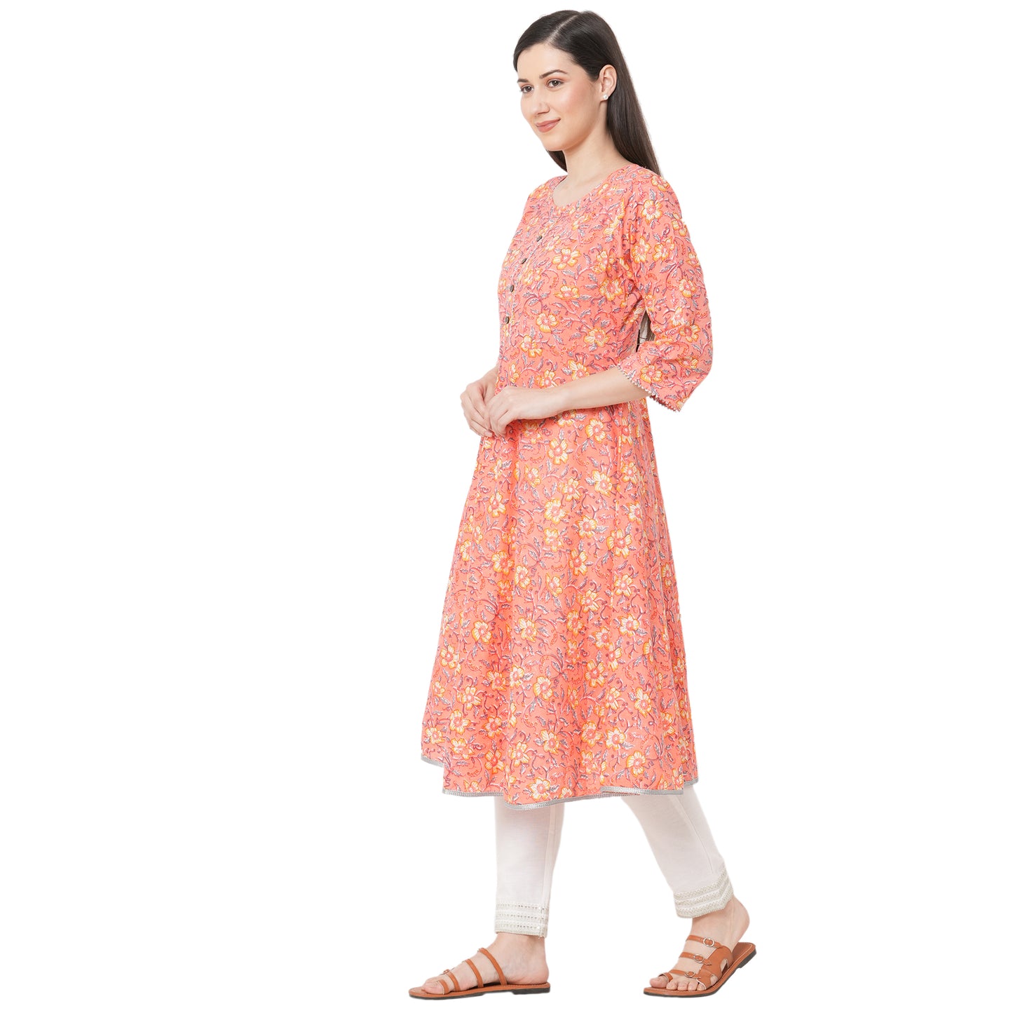 gia Jaipuri Peach Floral Kurtis