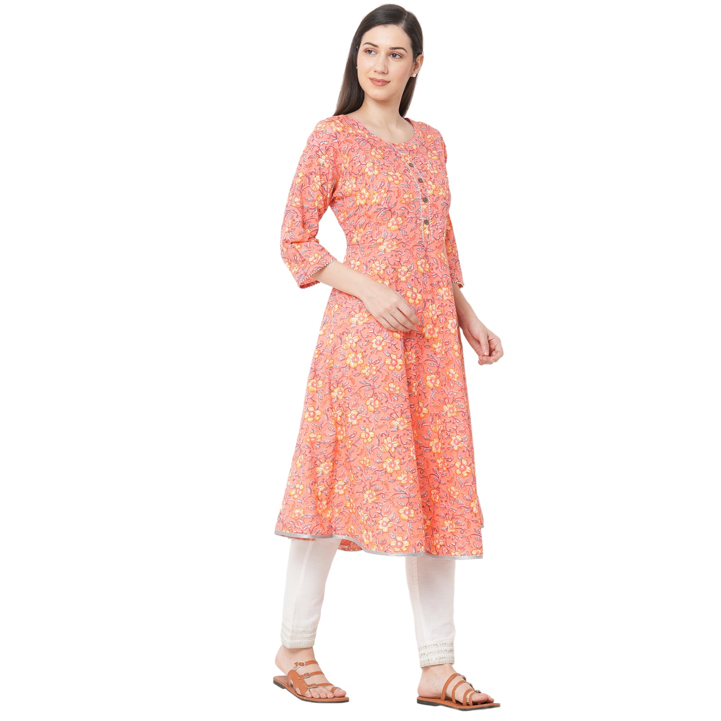 gia Jaipuri Peach Floral Kurtis