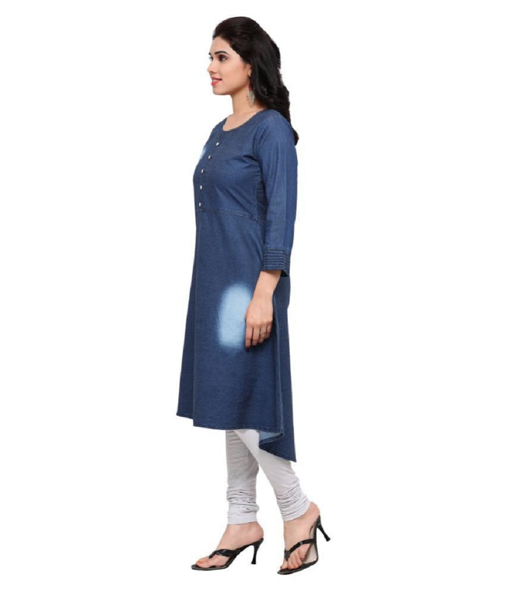 Denim Kurti monkey wash with back embroidery