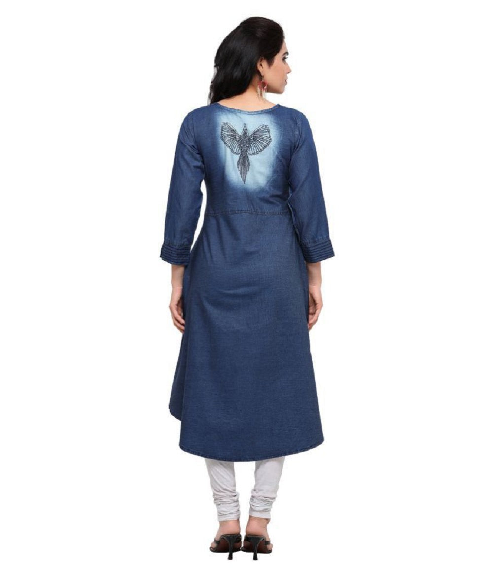 Denim Kurti monkey wash with back embroidery