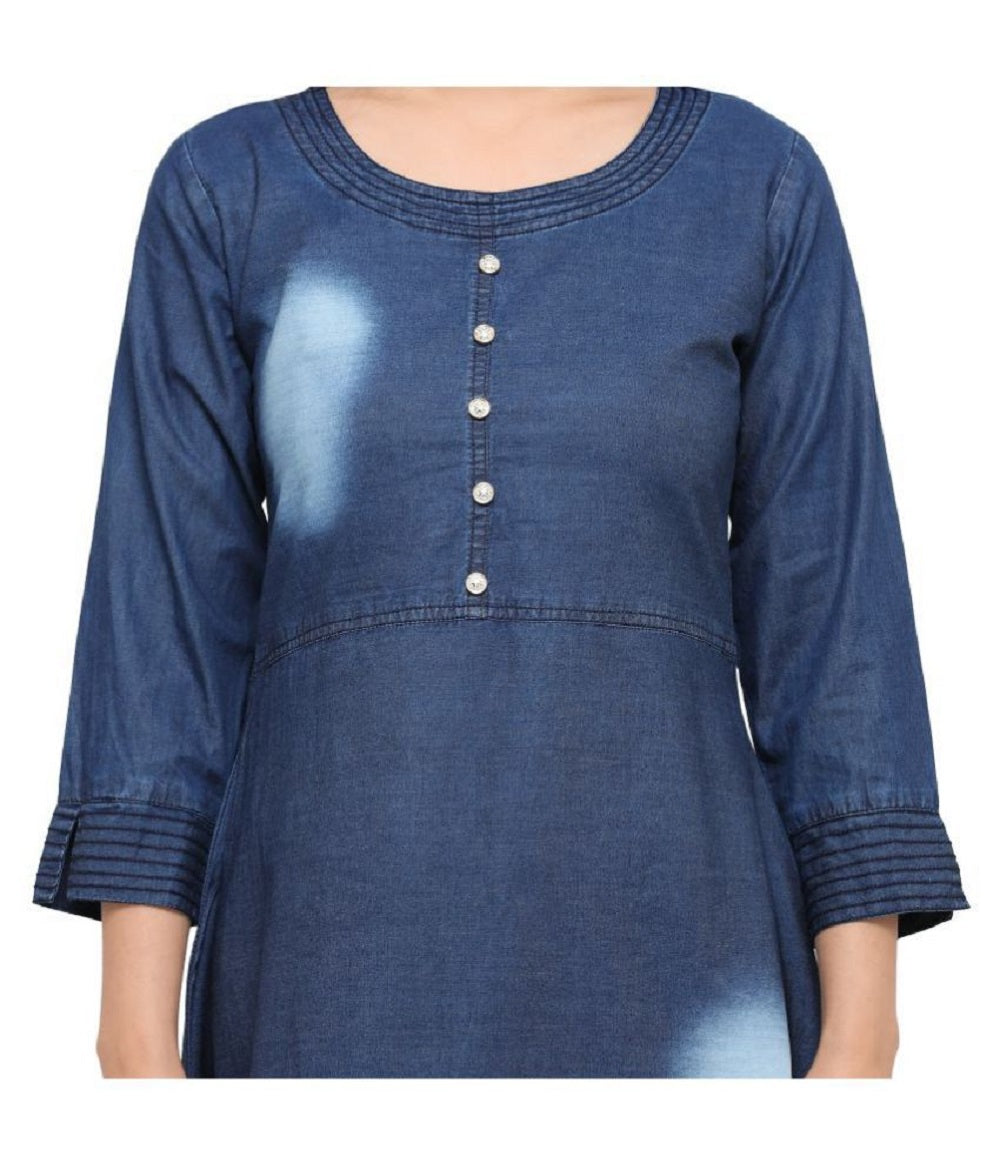 Denim Kurti monkey wash with back embroidery