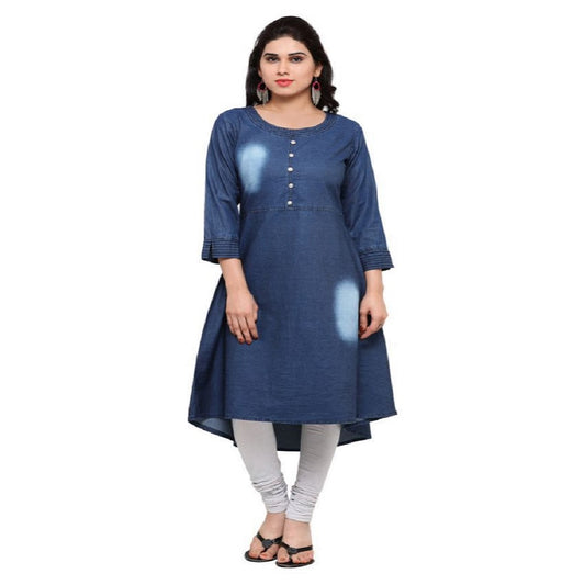 Denim Kurti monkey wash with back embroidery