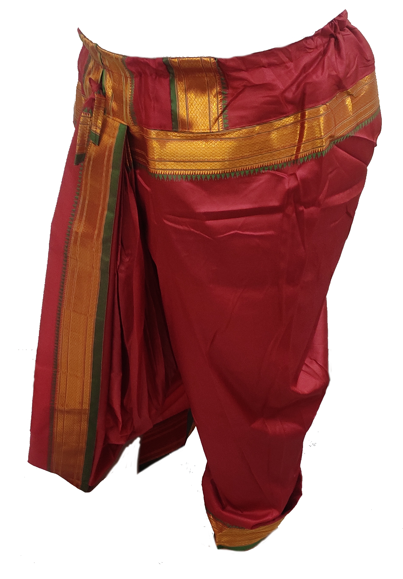 Only dhoti no pancha Maroon color, free size Catelon Silk