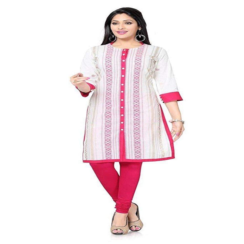 Women's Cotton Kurti Soft White and Pink Office Wear