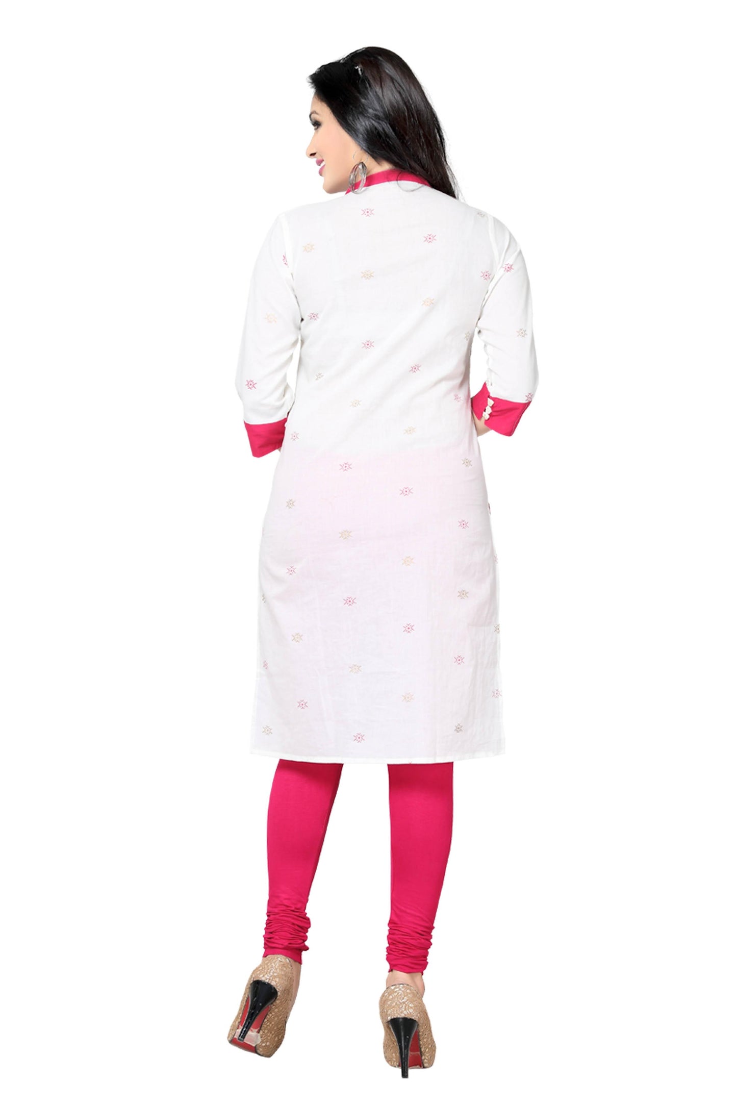 Women's Cotton Kurti Soft White and Pink Office Wear