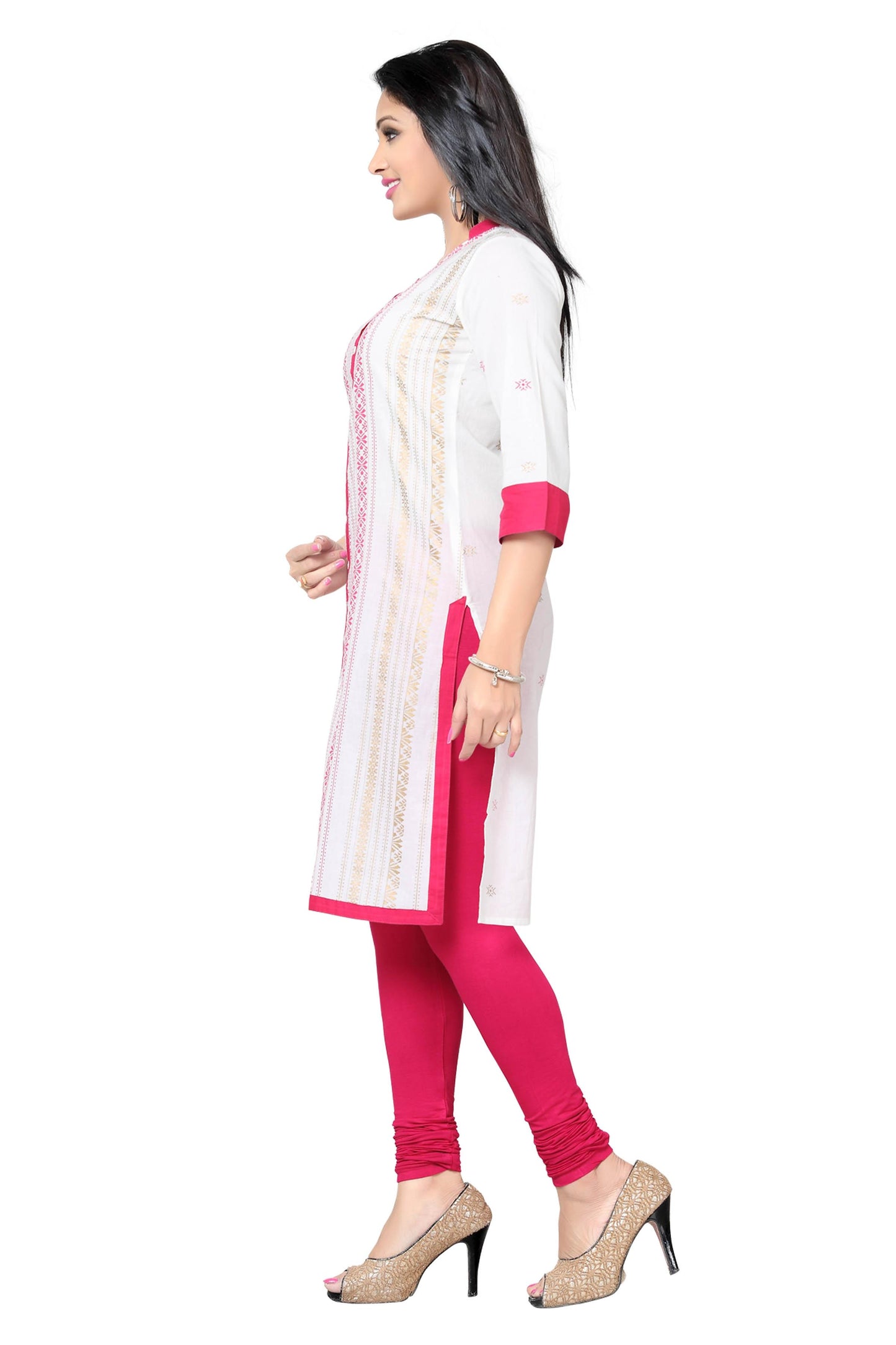 Women's Cotton Kurti Soft White and Pink Office Wear