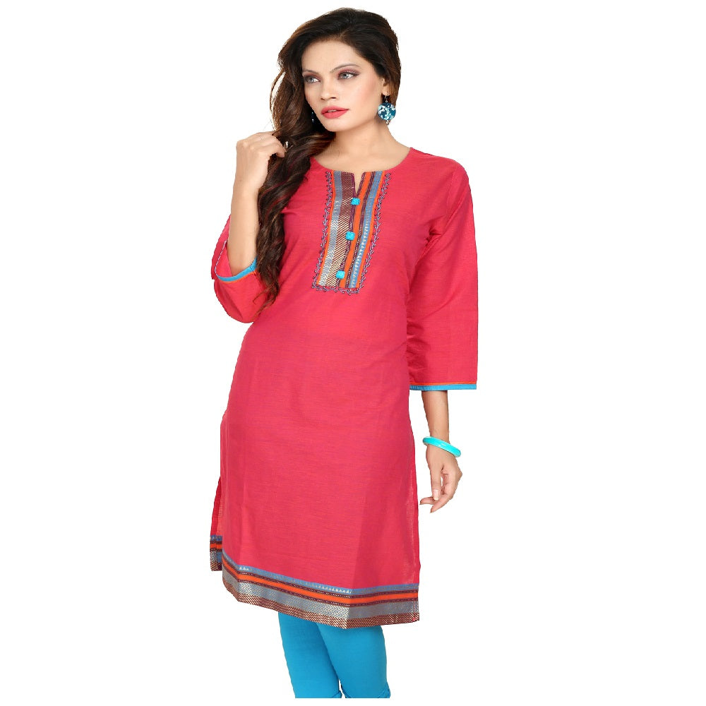 Women's Cotton Kurti Motiwork Pink