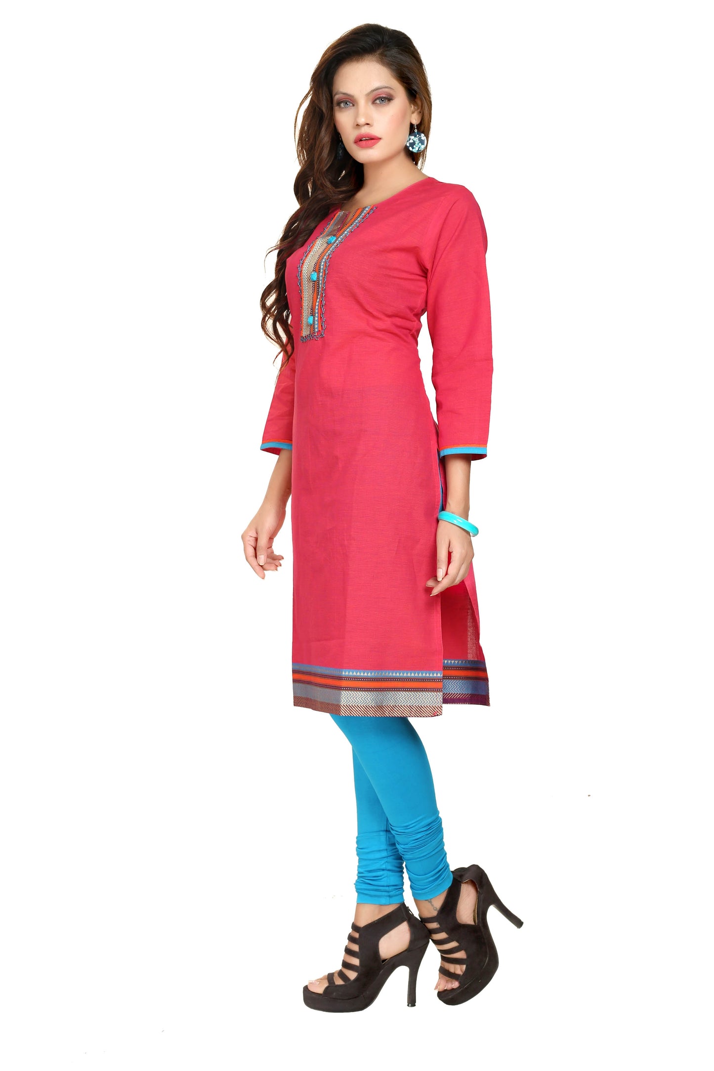 Women's Cotton Kurti Motiwork Pink