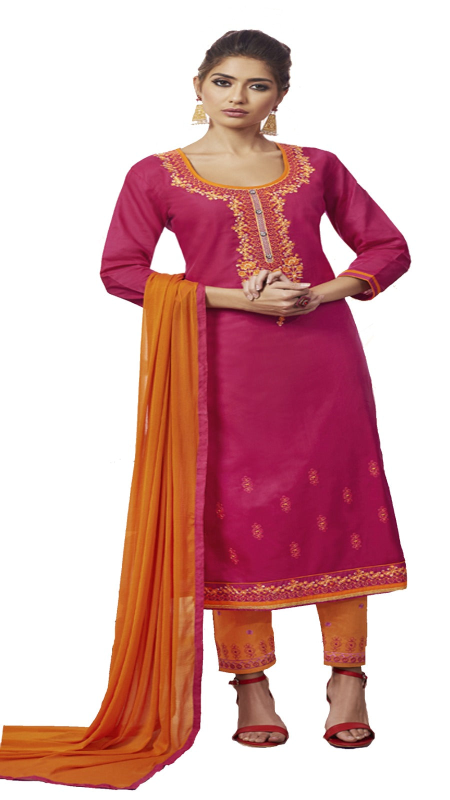 Cotton reshim embroidery dress material Pink