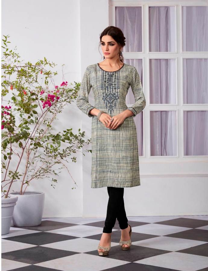 Summer special Kurti soft cotton with reshim embroidery. Grey color