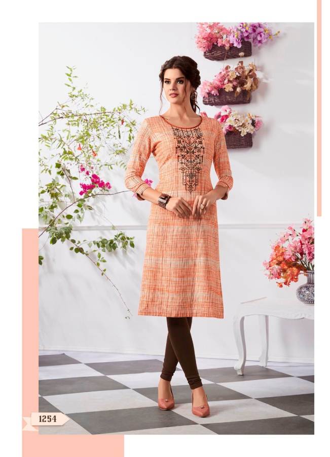 Summer special Kurti soft cotton with reshim embroidery. Orange color