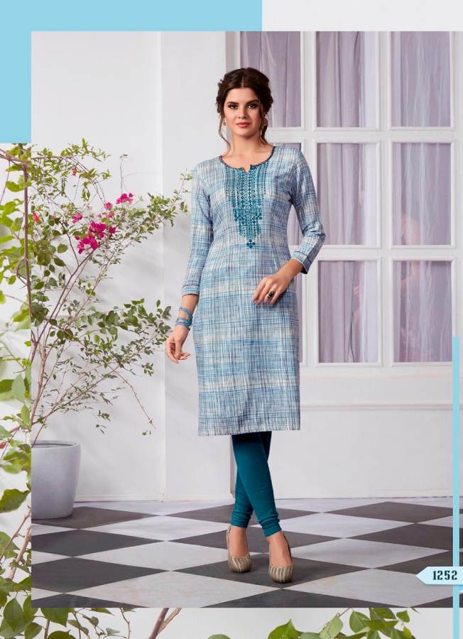 Summer special Kurti soft cotton with reshim embroidery. Aegean Blue color Only Size L